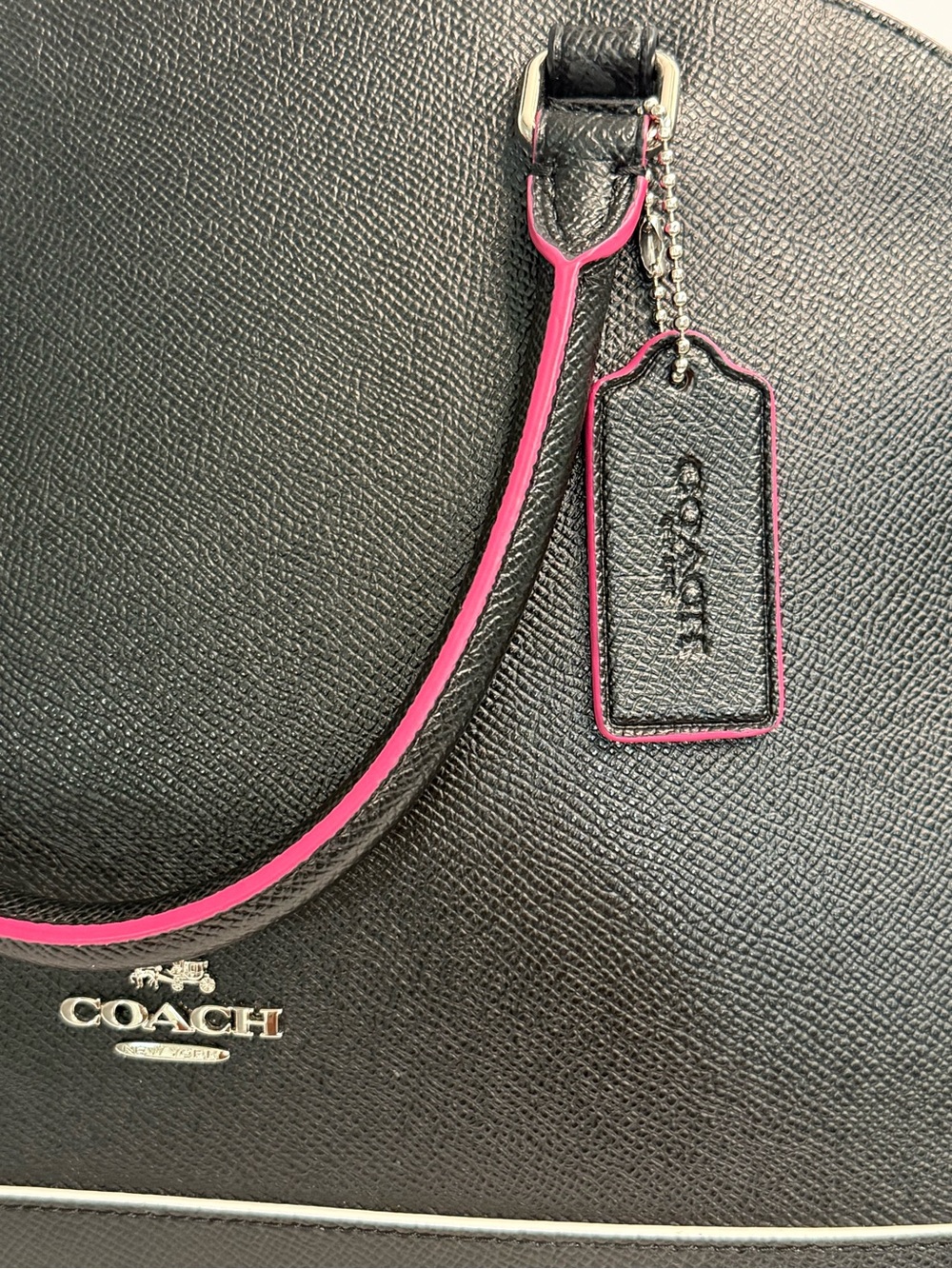 Coach Black Leather Satchel with Pink Trim - Dome Satchel - Picture 7 of 15